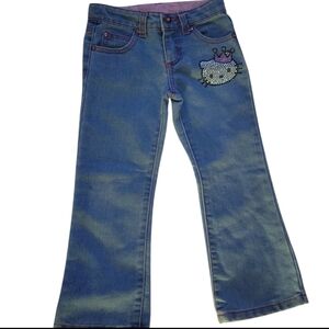 Princess Hello Kitty Girls Jeans, Rhinestones, Embroidery Bling Boot Cut, Size 4